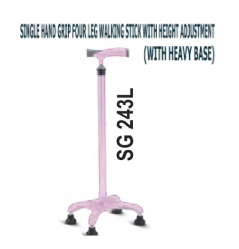 Single  Hand Grip Four Leg Walking Stick with Height adjustment