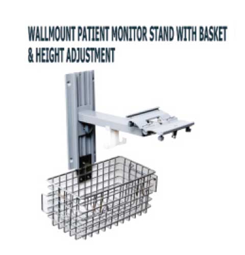 Wallmount Patient Monitor Stand with Basket and Height Adjustment
