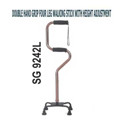 Double Hand Grip Four Leg Walking Stick with Handle